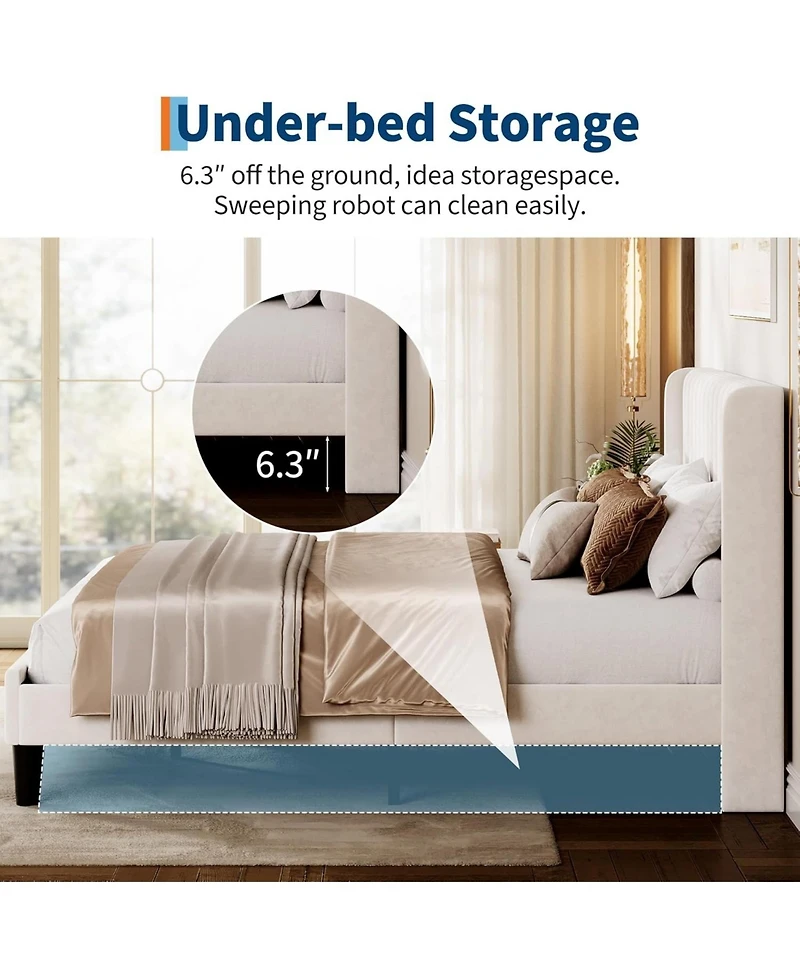 gaomon Size Velvet Bed Frame with Wingback Headboard, Upholstered Platform Bed, No Box Spring Needed, Easy Assembly, Heavy-Duty Support