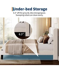 gaomon Size Velvet Bed Frame with Wingback Headboard, Upholstered Platform Bed, No Box Spring Needed, Easy Assembly, Heavy-Duty Support