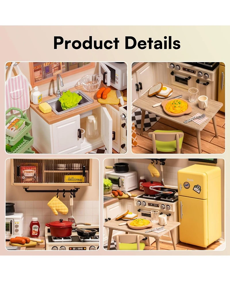 Robotime Miniature Happy Meals Kitchen Building Set Toys Playset Suitable for Mini Figures Construction Toys Diorama Kit Gifts for Teens Adults