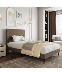 gaomon Bed Frame with Upholstered Headboard and Strong Wooden Slats Support, Soft Corduroy Fabric Platform Bed, No Boxing Spring Needed