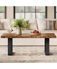 Tribesigns Solid Wood Coffee Table, Industrial Modern Coffee Table with Sturdy Metal Base, 47-Inch Large Accent Center