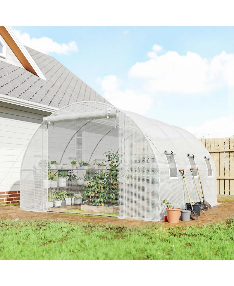 Outsunny Walk-in Tunnel house with Shelves, Hoop