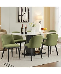 gaomon Linen Dining Chairs Set of 6, Upholstered Chairs with Curved Back and Wood Frame