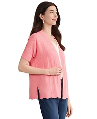 Jones New York Petite Open Stitch Short-Sleeve Cardigan