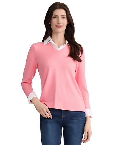 Jones New York Petite Long-Sleeve Twofer Top