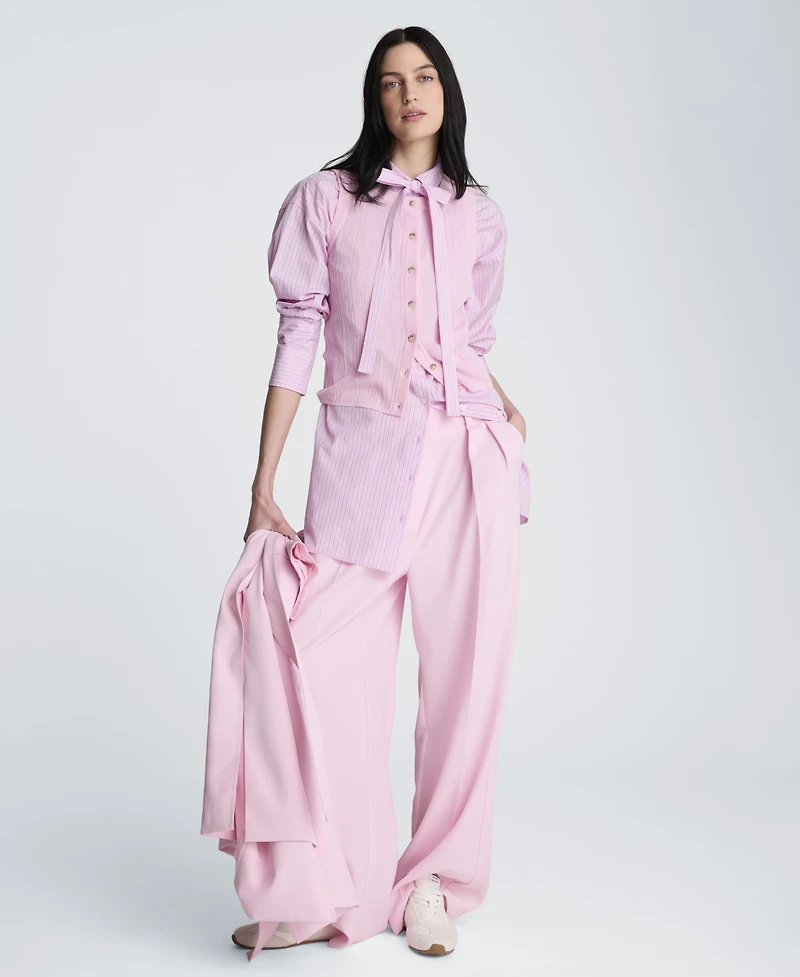 Kenneth Cole Women's High-Rise Double Pleat Wide-Leg Twill Pants