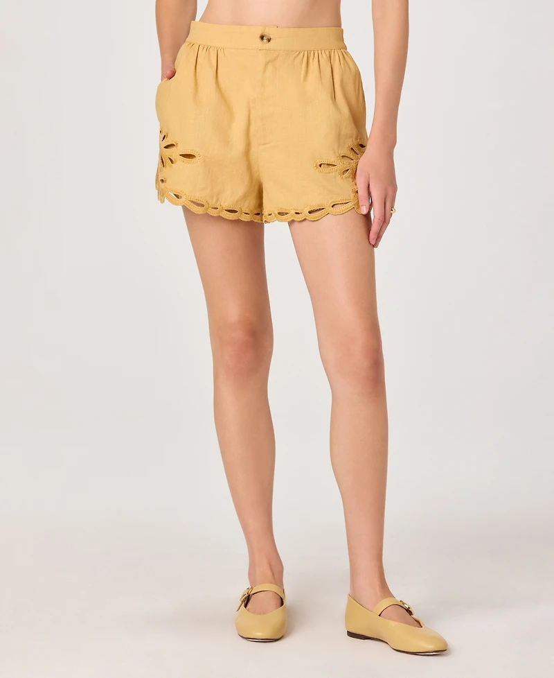 Astr the Label Women's High-Rise Scalloped Embroidered Mini Shorts