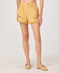 Astr the Label Women's High-Rise Scalloped Embroidered Mini Shorts