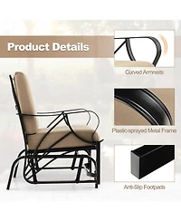 Gymax Patio Glider Chair Outdoor Metal Glider with Seat and Back Cushions Backyard Poolside
