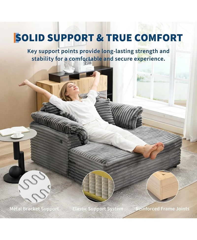 gaomon Oversized Chaise Lounge Chair Indoor Upholstered Sofa Bed with Throw Pillows and Armrests Comfy Corduroy Sleeper Couch