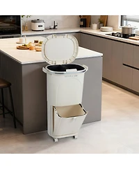 Costway 10 Gallon Kitchen Trash Can with Lid, 2 Removable Buckets, Step Pedal & Wheels
