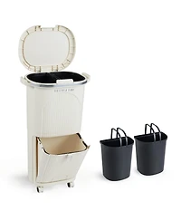 Costway 10 Gallon Kitchen Trash Can with Lid, 2 Removable Buckets, Step Pedal & Wheels