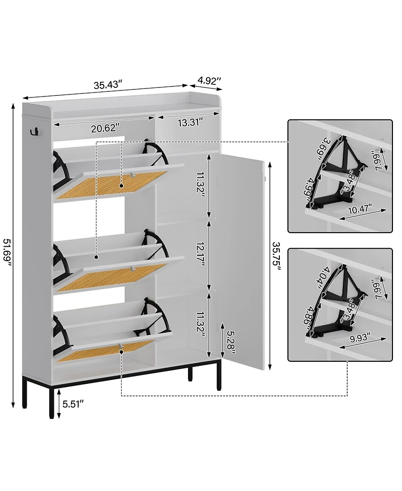 gaomon 3-Drawer Rattan Adjustable Shelves, Freestanding Shoe Storage Cabinet