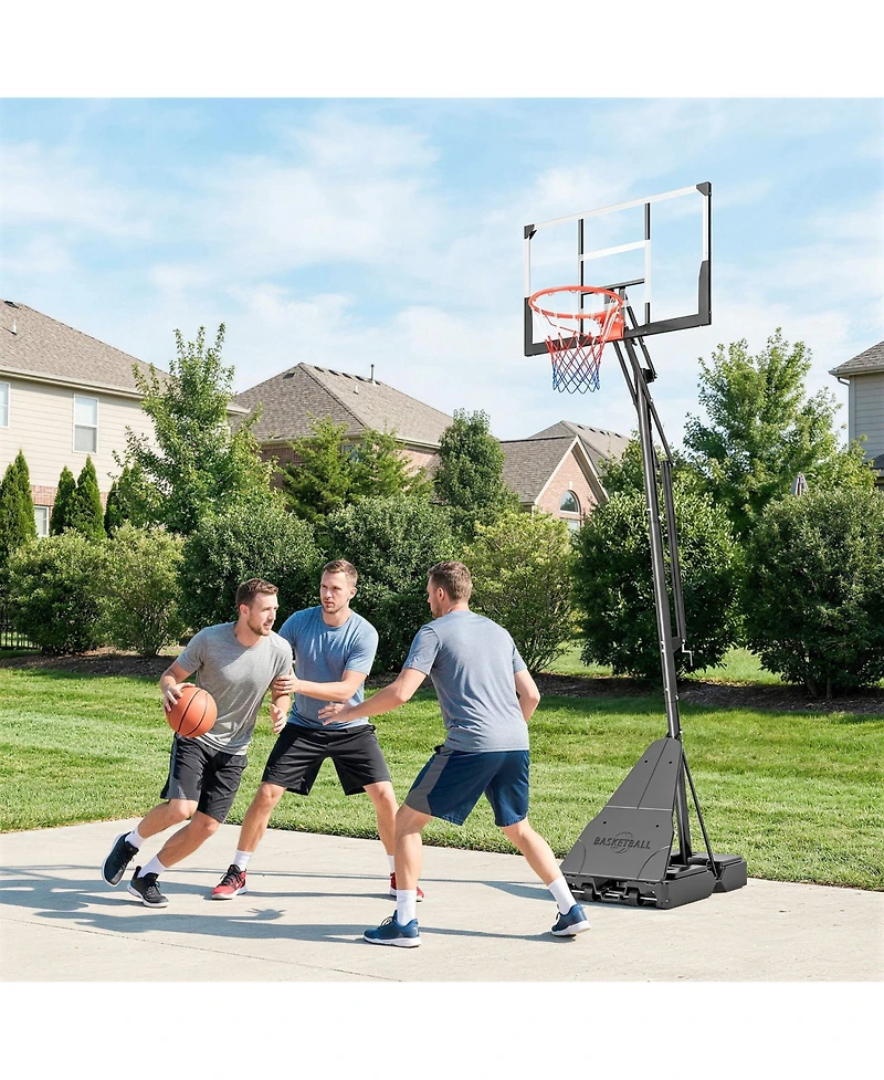Soozier Basketball Hoop, 8-10ft Adjustable Basketball Goal, Hand-Crank Lift