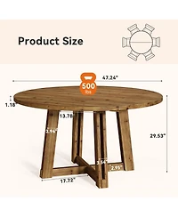 Tribesigns 47" Solid Wood Dining Table for 4-6, Round Kitchen Table with Wood Legs, Farmhouse Kitchen & Dining Room Furniture