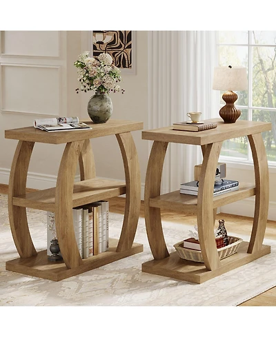 Tribesigns 3-Tier End Table for Living Room Set of 2, Narrow Side Table, Farmhouse Wooden Beside Table, Tall Nightstand