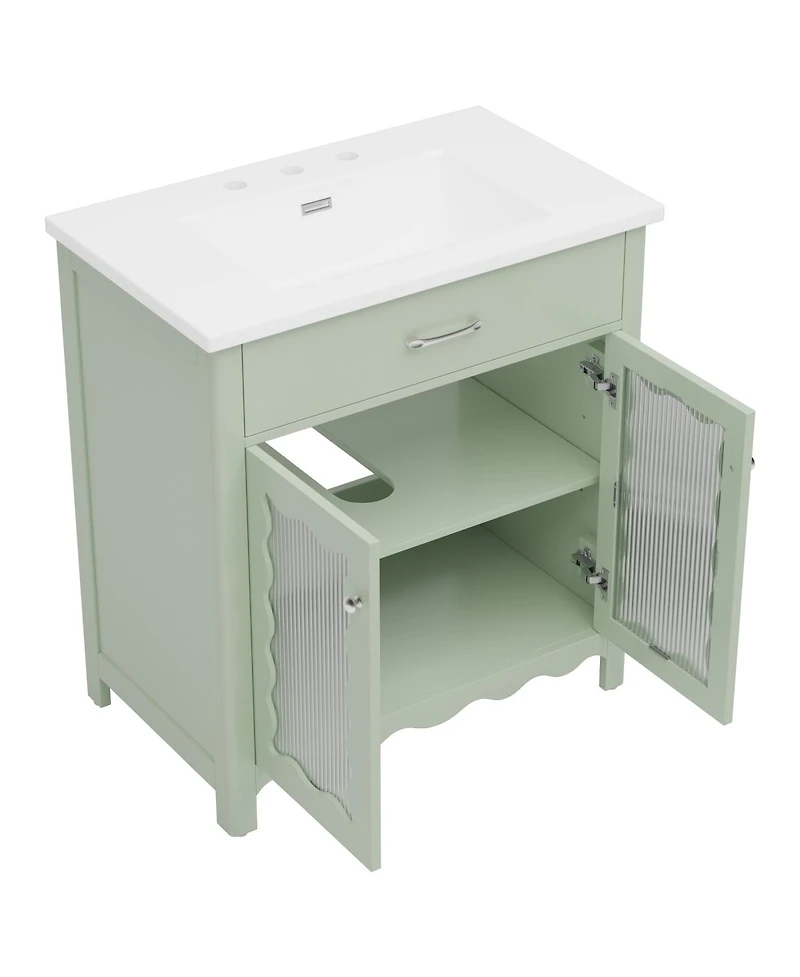 Sillysis 31"Bathroom Vanity with Sink, Tempered Glass Doors & Adjustable Storage for Small Bathrooms