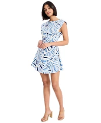 Donna Morgan Women's Extended-Shoulder Boat Neck Mini Dress