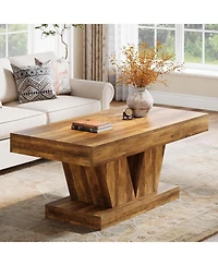 Tribesigns Farmhouse Rectangular Coffee Table, with Thick Sculptural Base