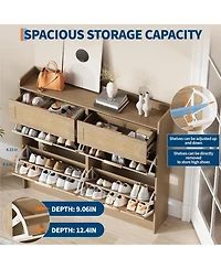 gaomon Rattan Shoe Storage Cabinet with 4 Flip Drawers and 2 Drawers, Freestanding Narrow Shoe Organizer for Entryway