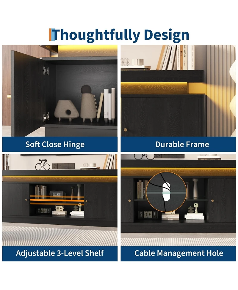 gaomon Tv Stand Entertainment Center with Storage Cabinets,Open Shelves & Power Outlets Media Tv Console Table