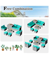 Gymax 8PCS Rattan Patio Space-Saving Furniture Set w/ Waterproof Cover & Cushions