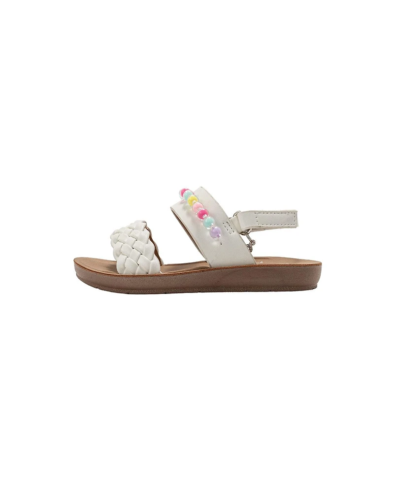 Bebe Little Girls Girl's Fashion Sandals Woven Vamp Style with Beads and Logo Charm