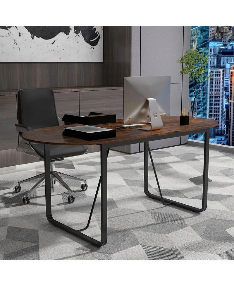 71 Inches Executive Table, Oval Home Office Table with Cable Management Hole