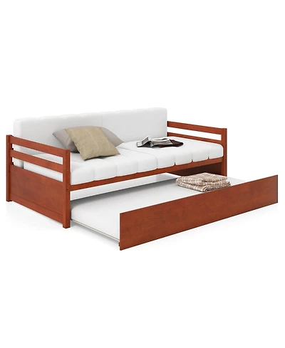 Costway Twin Size Trundle Daybed Wooden Slat Support Mattress Platform for Kids