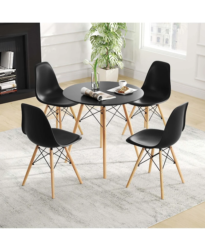 Dining Table Set Modern 5 Pcs For 4 Round Dining Room Table Set with Solid Wood Leg