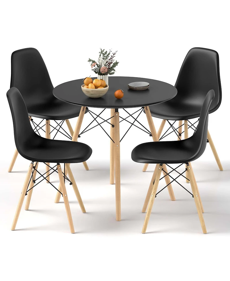 Dining Table Set Modern 5 Pcs For 4 Round Dining Room Table Set with Solid Wood Leg