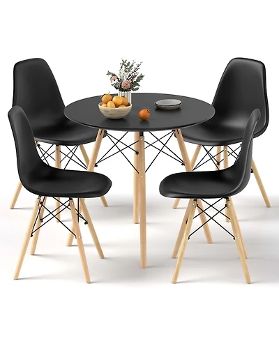 Dining Table Set Modern 5 Pcs For 4 Round Dining Room Table Set with Solid Wood Leg