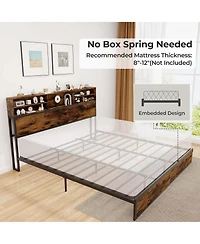 King Bed Frame with Charging Station Storage Headboard Under-bed Storage Space