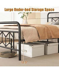 Full Size Bed Frame Mattress Foundation with Headboard 12.5" Under-bed Storage