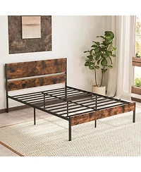 Queen Size Bed Frame with Wooden Headboard Under-Bed Storage No Box Spring Needed