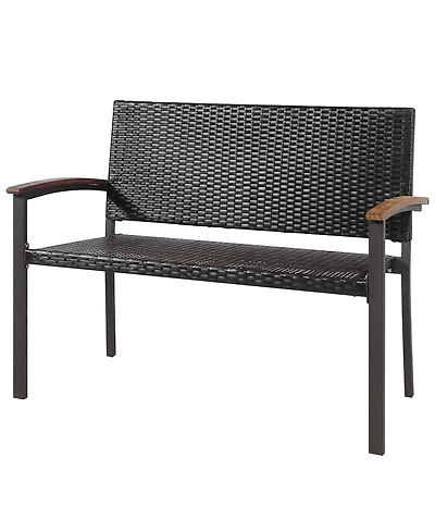 Outdoor Patio Rattan Wicker Bench Loveseat Chair Armrest Garden Deck