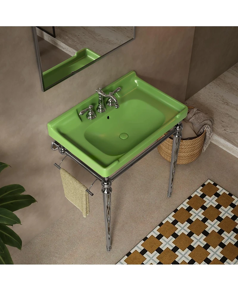 Sillysis 28" Bathroom Console Sink with Ceramic Vanity, Wall Mounted Basin & Stainless Steel Legs