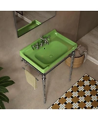Sillysis 28" Bathroom Console Sink with Ceramic Vanity, Wall Mounted Basin & Stainless Steel Legs