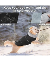 Aronkl Reflective Waterproof Dog Jacket with Fur Collar & Adjustable Buckle for Cold Weather