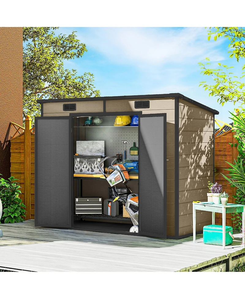 Outsunny 8' x 4' Outdoor Storage Shed, Resin Shed with Floor,