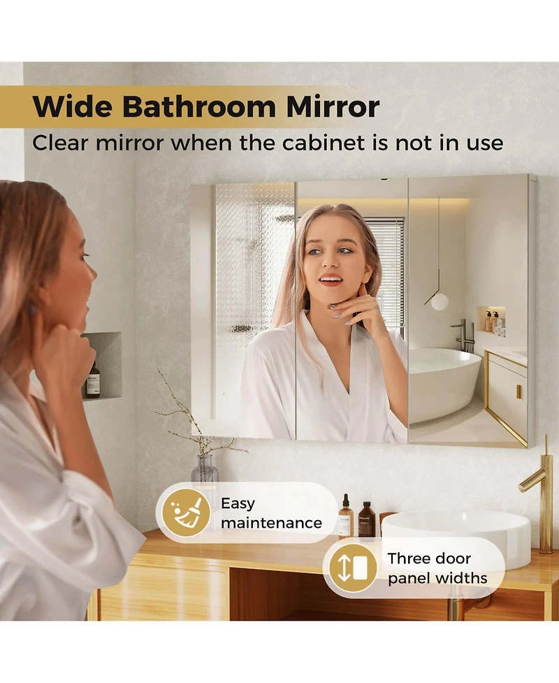 36" Wide Wall Mount Mirrored Bathroom Medicine Cabinet Organizer Mirror Door
