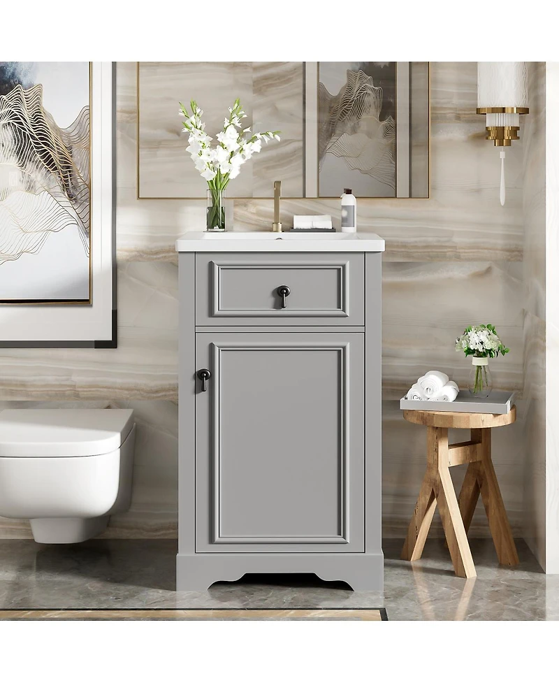 Sillysis 20" Bathroom Vanity with Ceramic Sink, Soft Close Door, Adjustable Shelf & Door Storage for Small Bathrooms