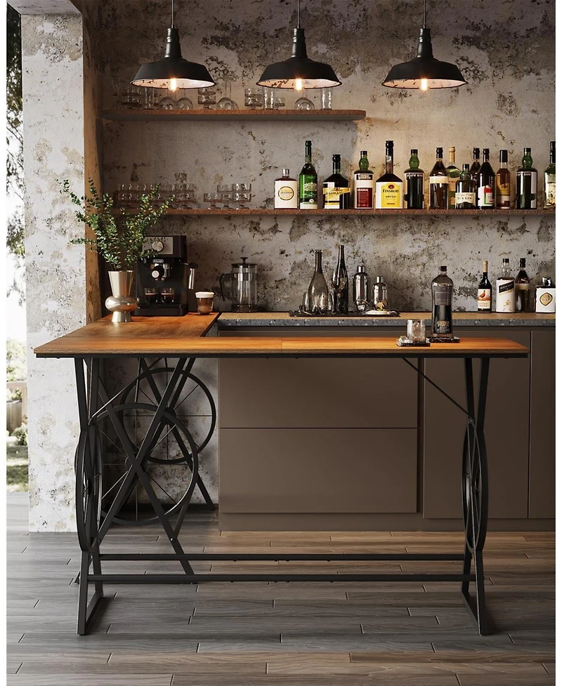 Tribesigns 63" Bar Table, Long Counter Height Table, Modern Kitchen Bar Height Table with Footrest & Wheel-Shaped Legs