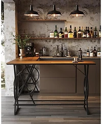 Tribesigns 63" Bar Table, Long Counter Height Table, Modern Kitchen Bar Height Table with Footrest & Wheel-Shaped Legs