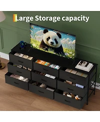 gaomon 63" Wooden Dresser Tv Stand with 9 Fabric Drawers for Large TVs