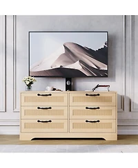 gaomon Tv Stand with Mount, 47.2" Modern Entertainment Center 6-Drawer Rattan Dresser