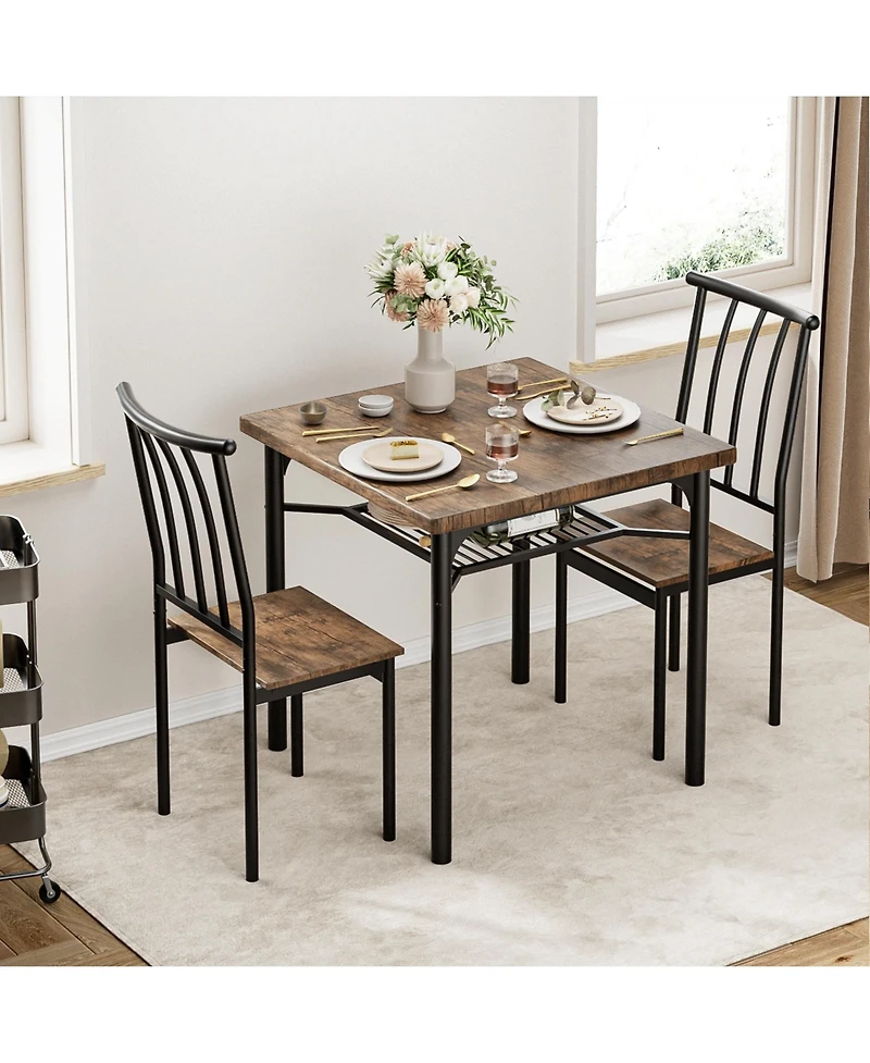 gaomon Rectangular Table Dining Table Set for 2,3 Piece Kitchen Table with Lowe Storage Rack & Built-in Wine Rack