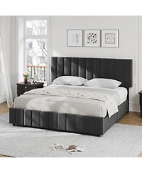 gaomon King Upholstered Bed Frame 4 Storage Drawers Adjustable Headboard Wooden Slats Support No Box Spring