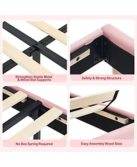 gaomon Twin Bed Frame Upholstered Platform Wooden Slats Bookcase Headboard Support Boys Girls Teens No Box Spring