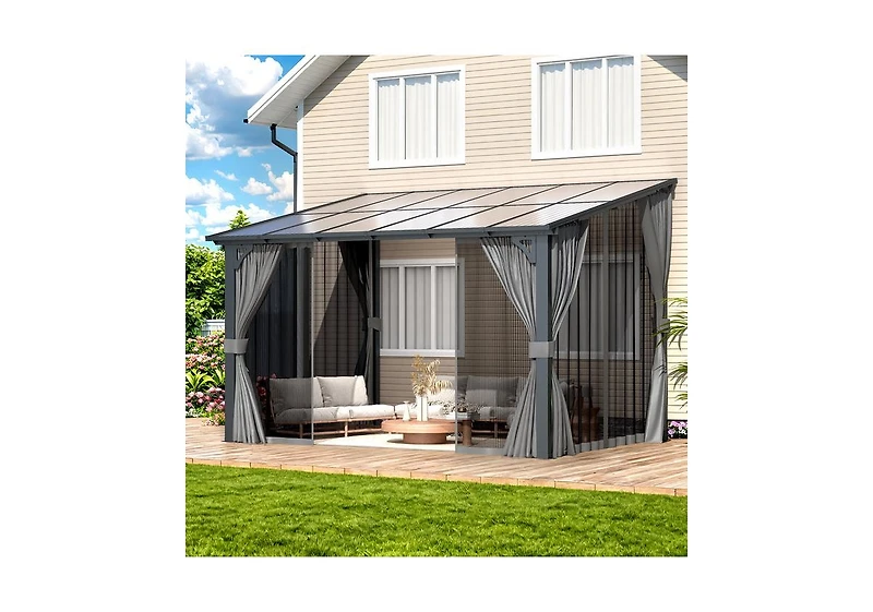 Aecojoy 12'x8' Wall Gazebo with Curtains and Mosquito Netting